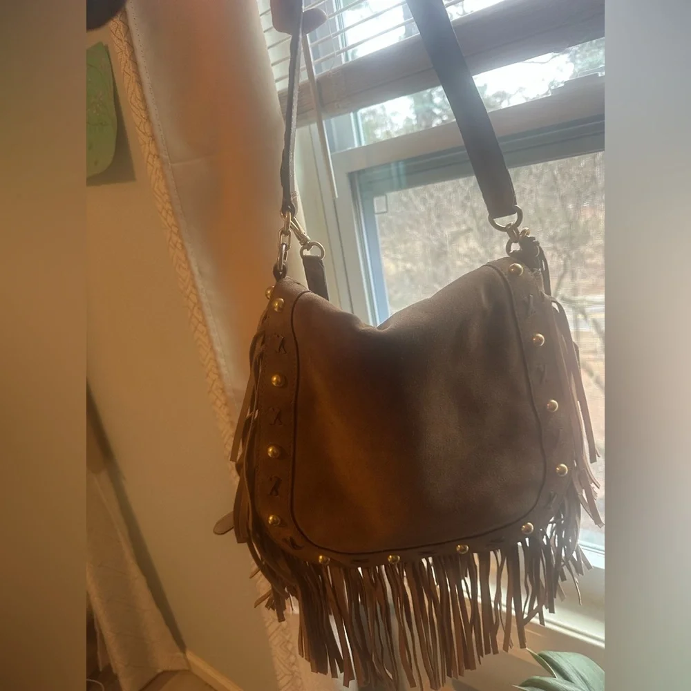 Lauren Ralph Lauren Beige Suede Fringe Shoulder Bag - Picture 3 of 10